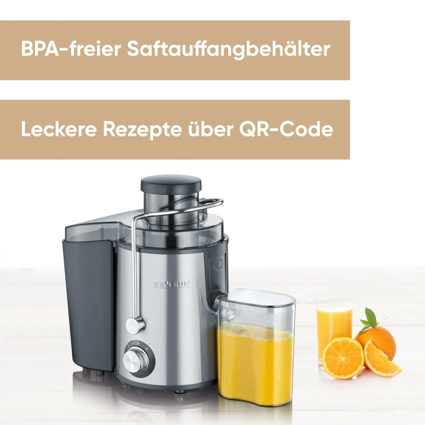 SEVERIN Saftpresse Edelstahl ES 3566 – leise, 500 ml Behälter