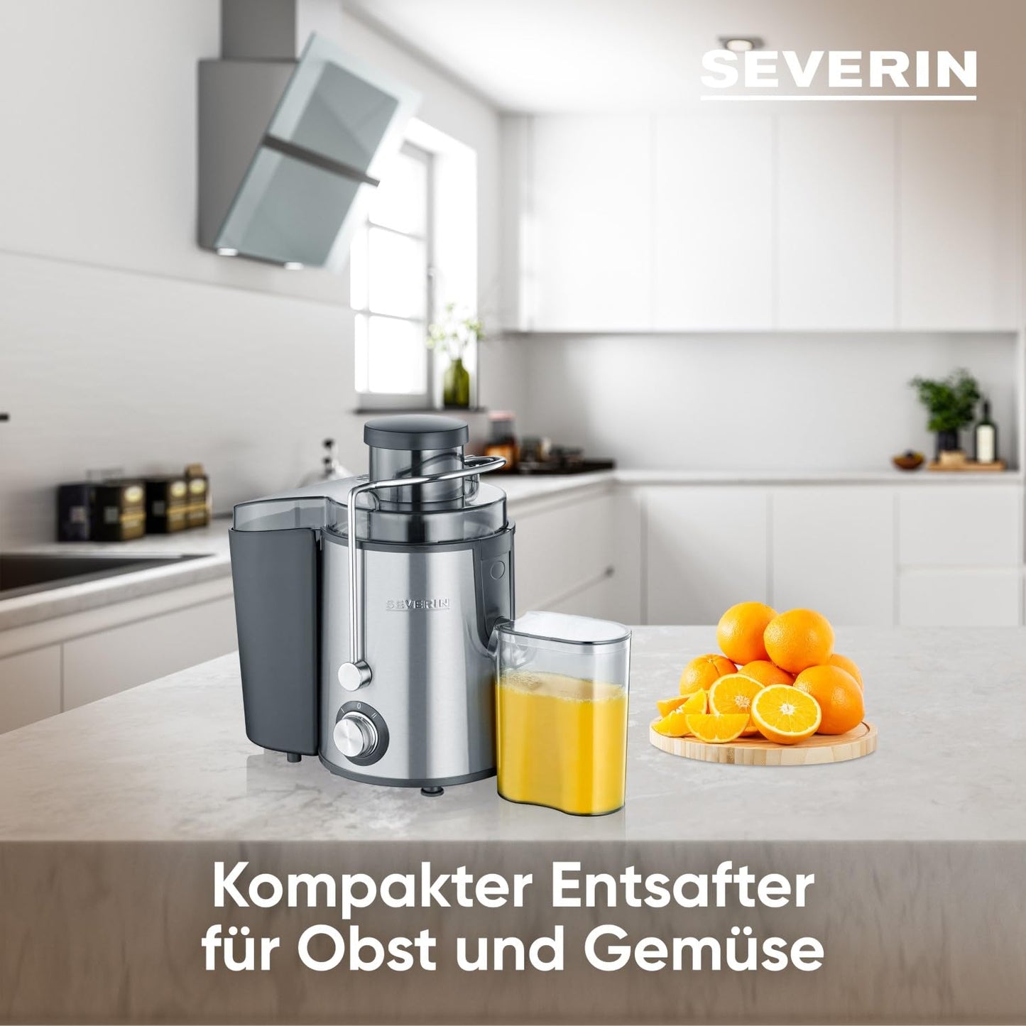 SEVERIN Saftpresse Edelstahl ES 3566 – leise, 500 ml Behälter